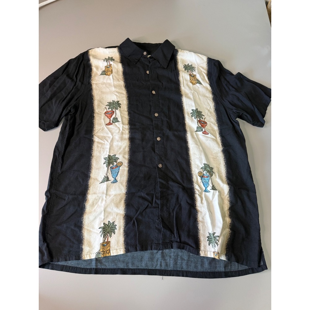 Batik Bay Mens Black Tropical Cocktail Palm Tree Button Down Shirt XL
